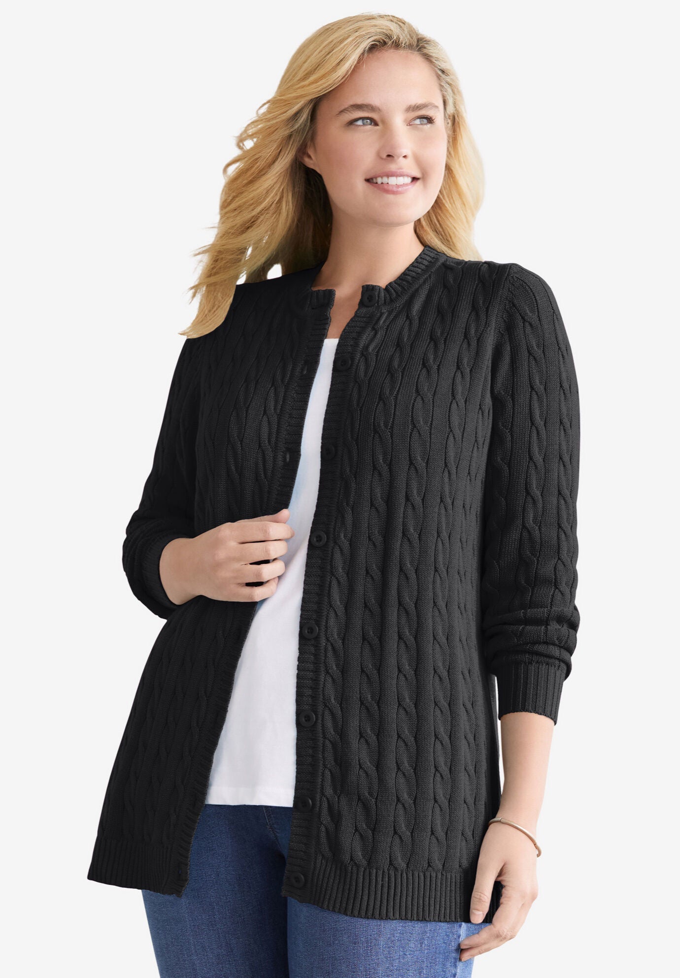 Cotton cable knit hotsell cardigan