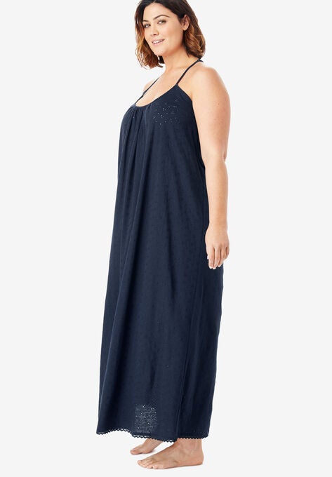 Breezy Eyelet Knit Long Nightgown Brylane Home