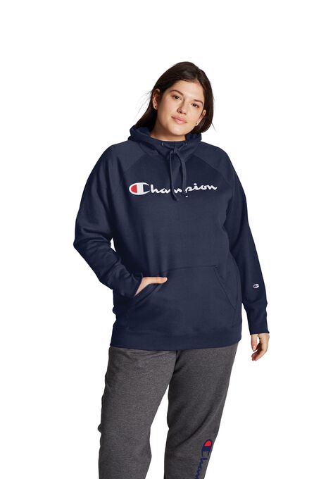 Champion Women's Plus Powerblend® Fleece Hoodie, Script Logo | Brylane Home