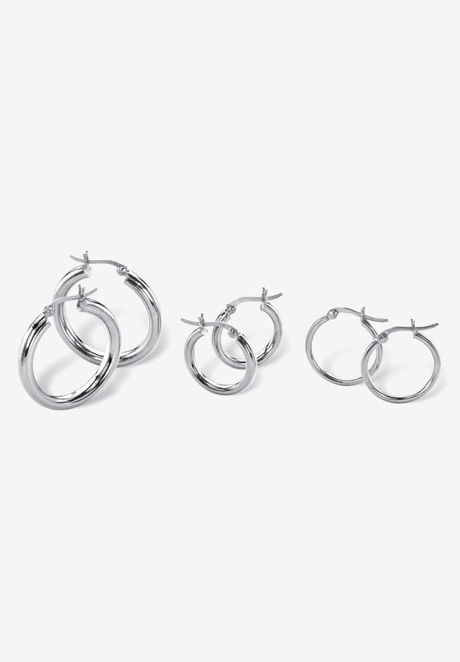 Sterling Silver 3 pair set Hoop Earrings (28mm), SILVER, hi-res image number null