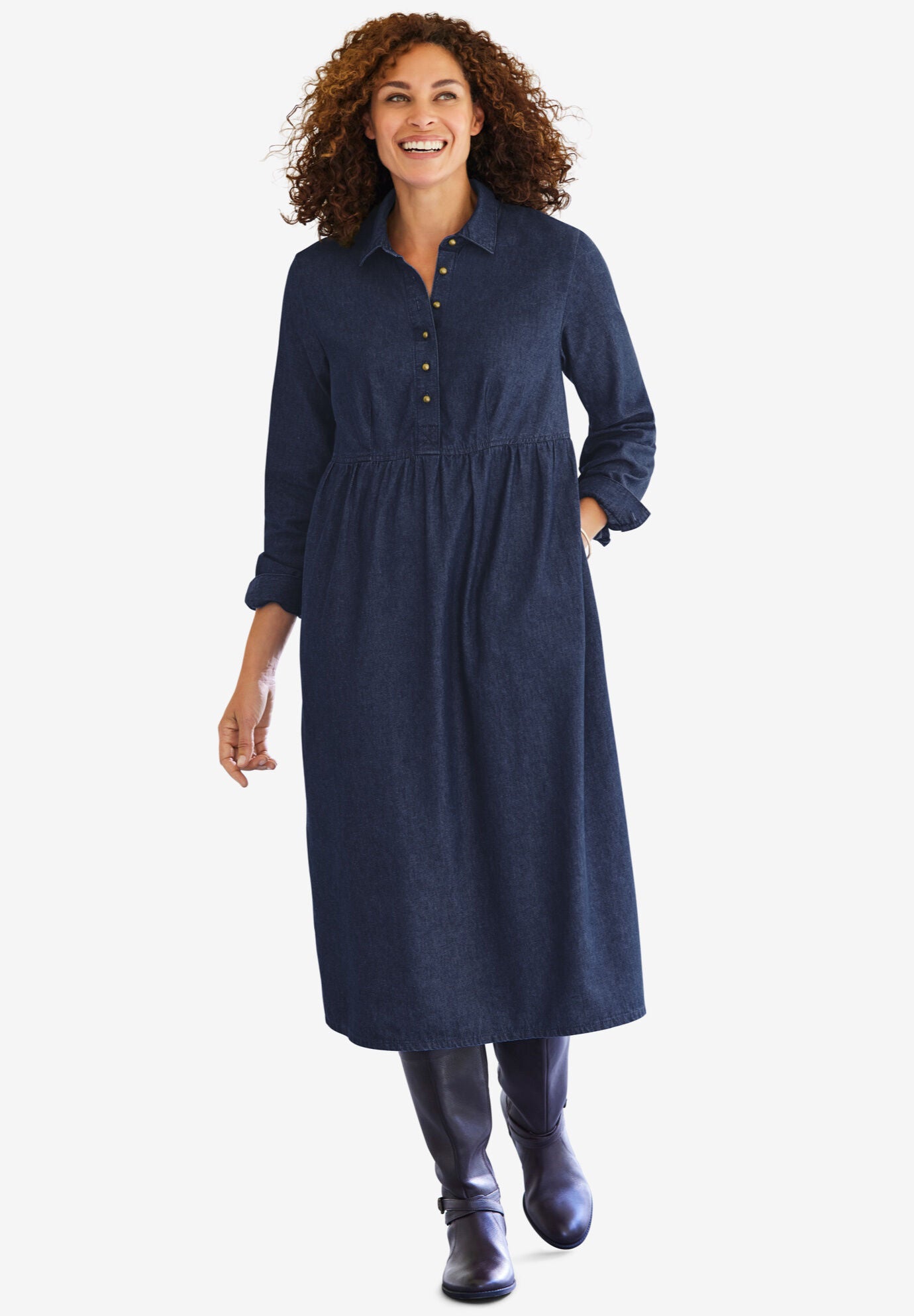 Denim Shirtdress, INDIGO WASH, hi-res image number 0