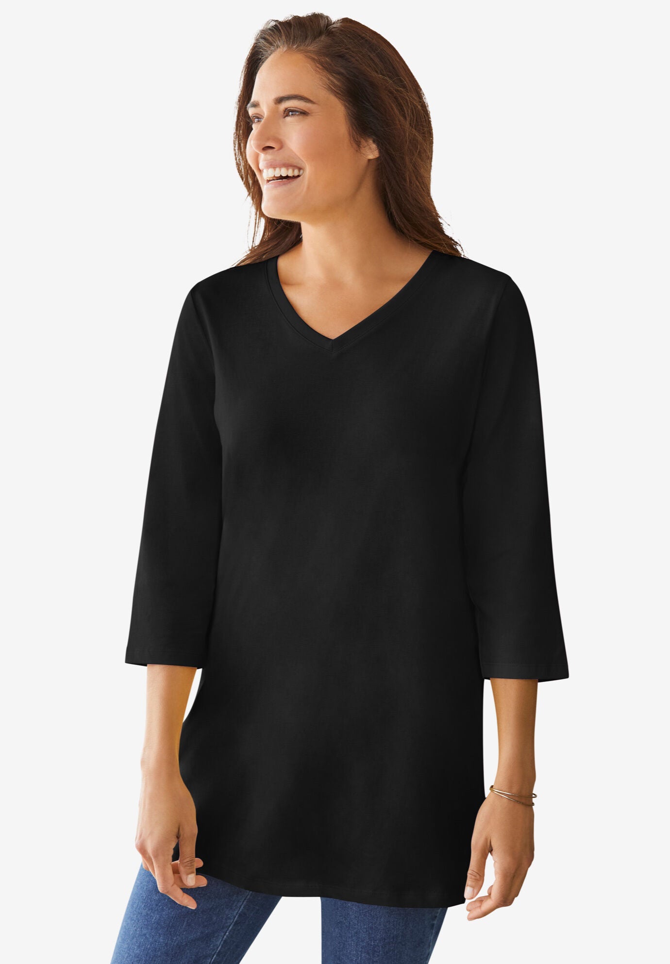 Black v cheap neck tunic top
