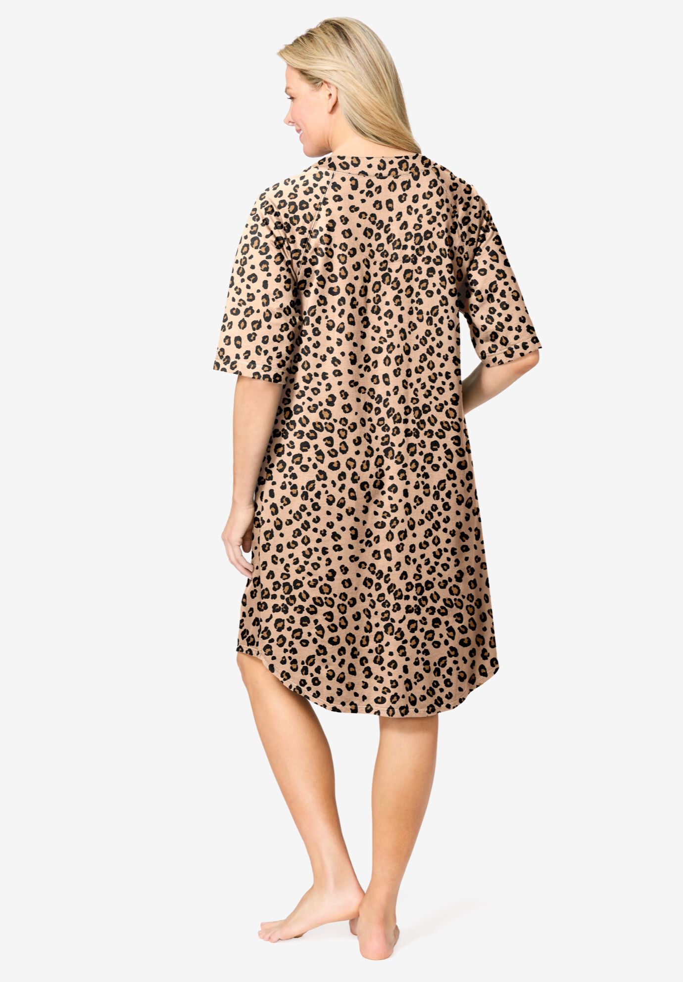 Short French Terry Zip-Front Robe, CLASSIC LEOPARD, on-hover image number 1