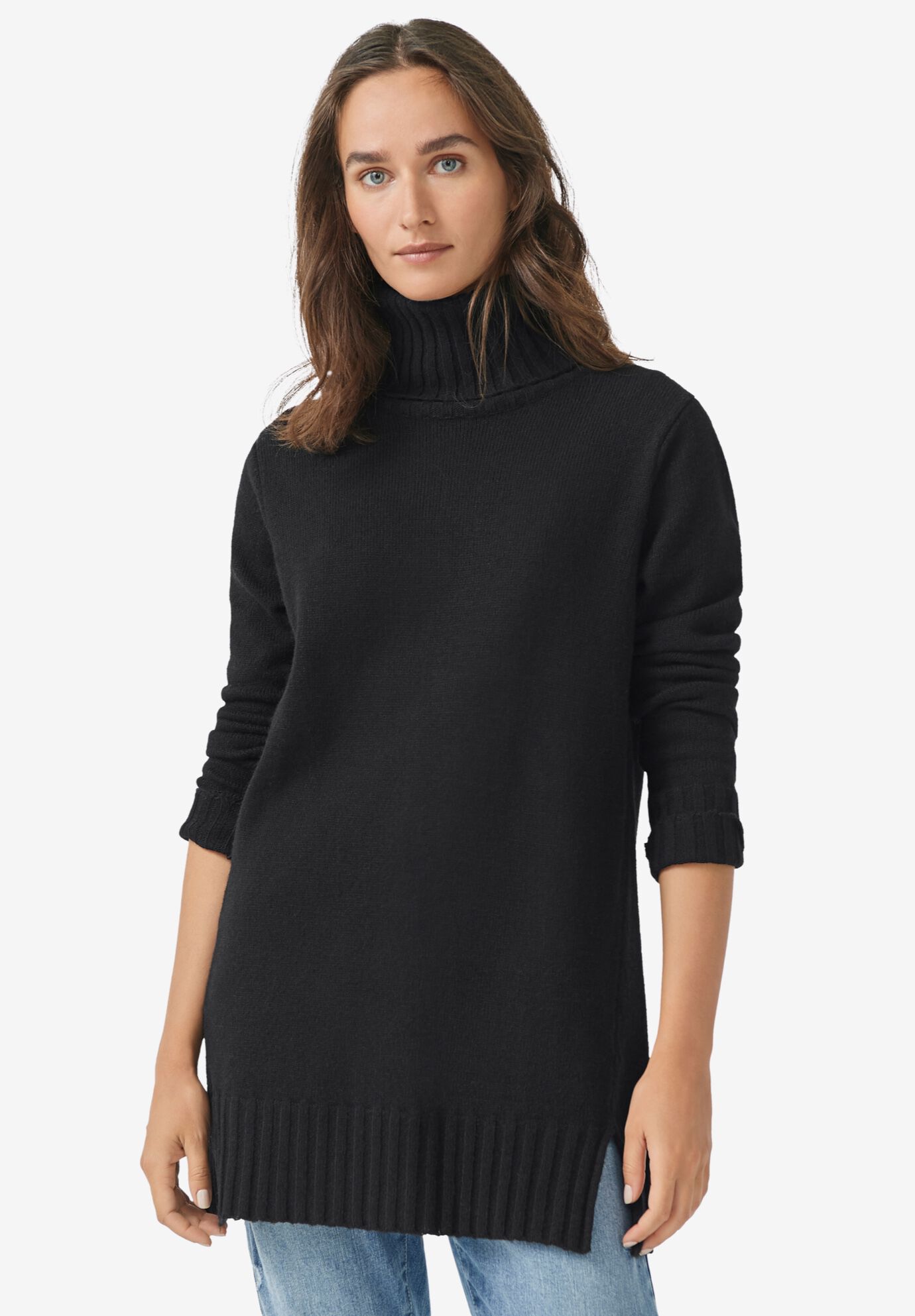 Womens black turtleneck tunic sweater on sale
