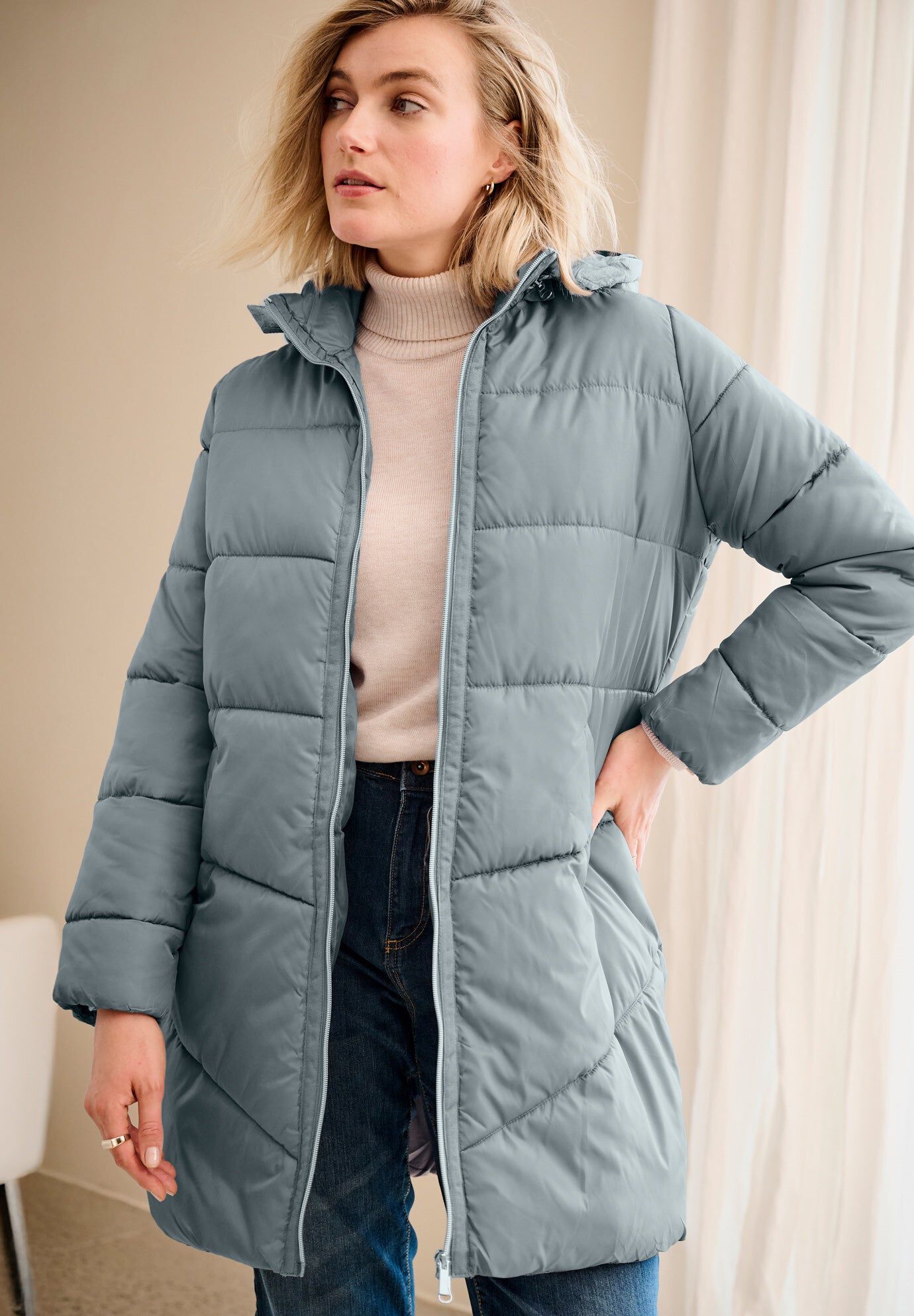 Long Puffer Coat, DEEP GREY, hi-res image number 0