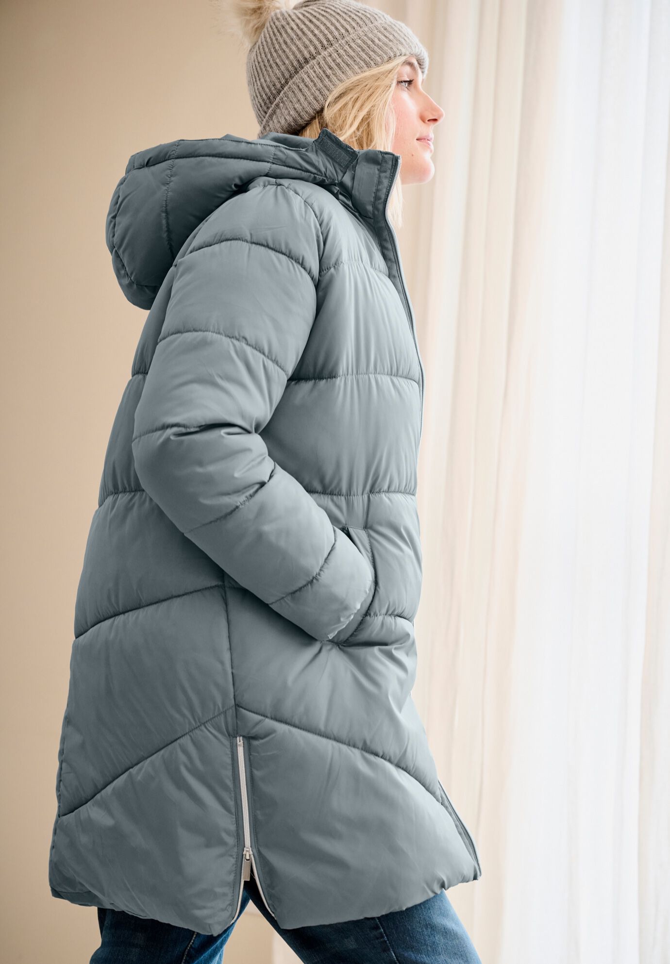 Long Puffer Coat, DEEP GREY, alternate image number 2