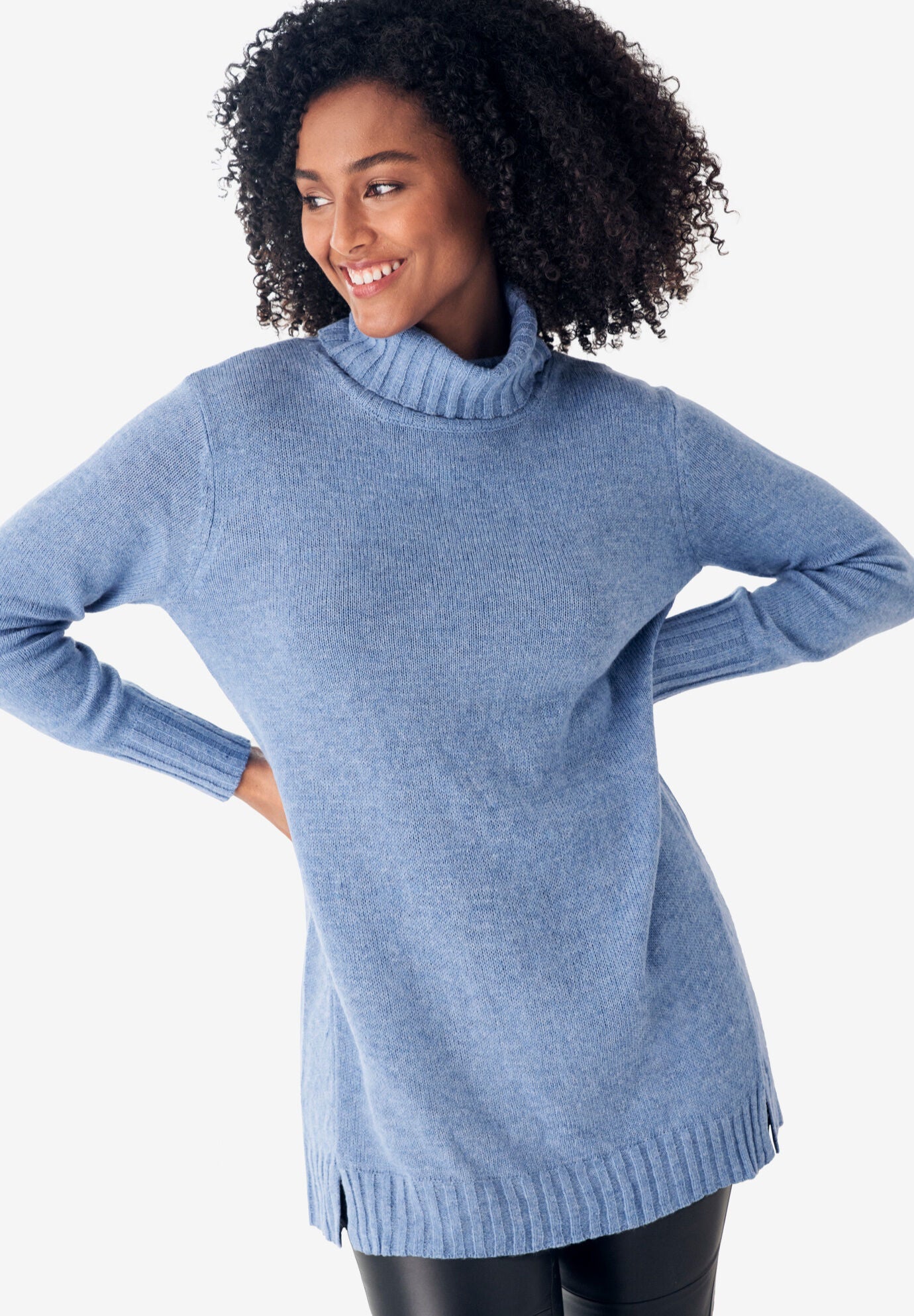 Ribbed Turtleneck Tunic Sweater Brylane Home