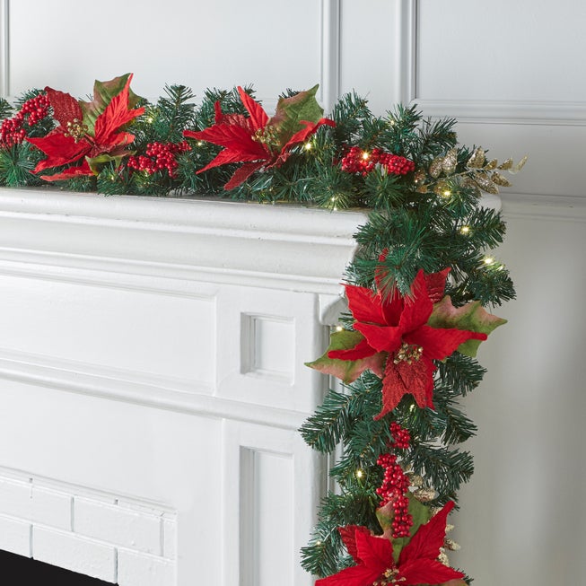 6' Pre-Lit Poinsettia Garland image number 3