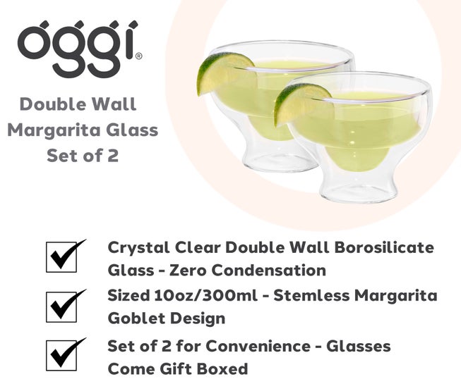 10 oz. Double Wall Margarita Glasses, Set of 2 image number 2