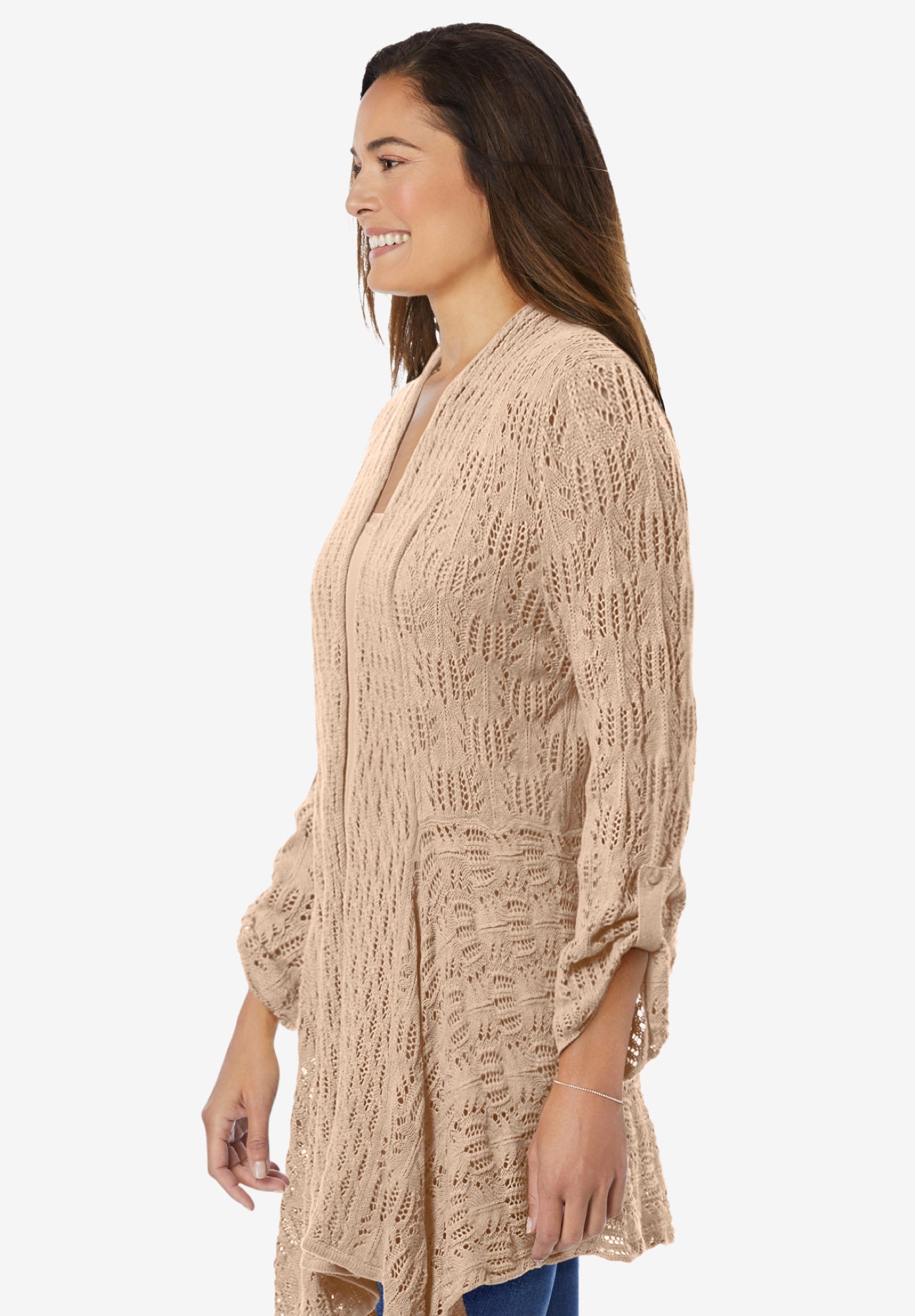 Open Front Pointelle Cardigan Sweater image number 3