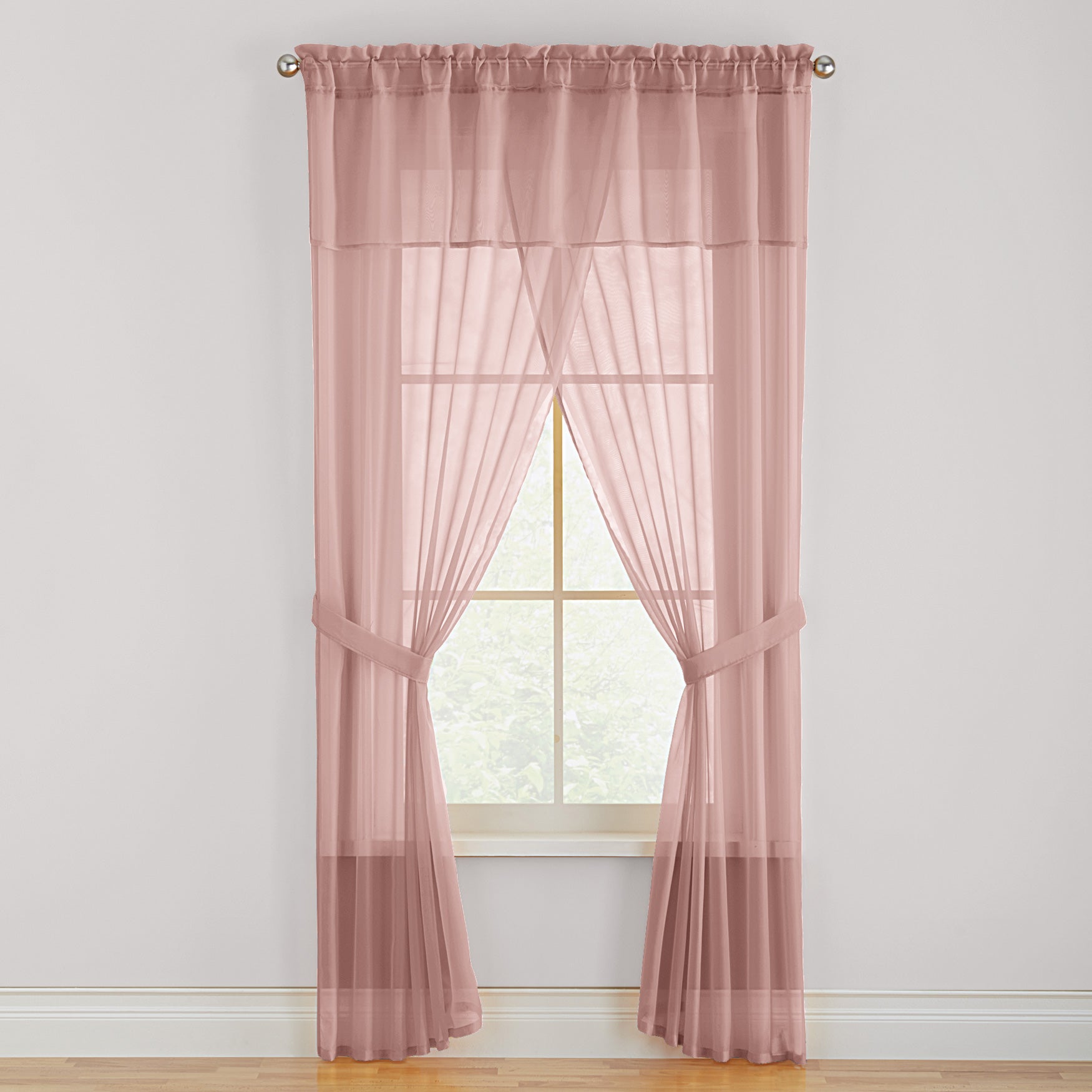 BH Studio Sheer Voile 5-Pc. One-Rod Curtain Set image number 0