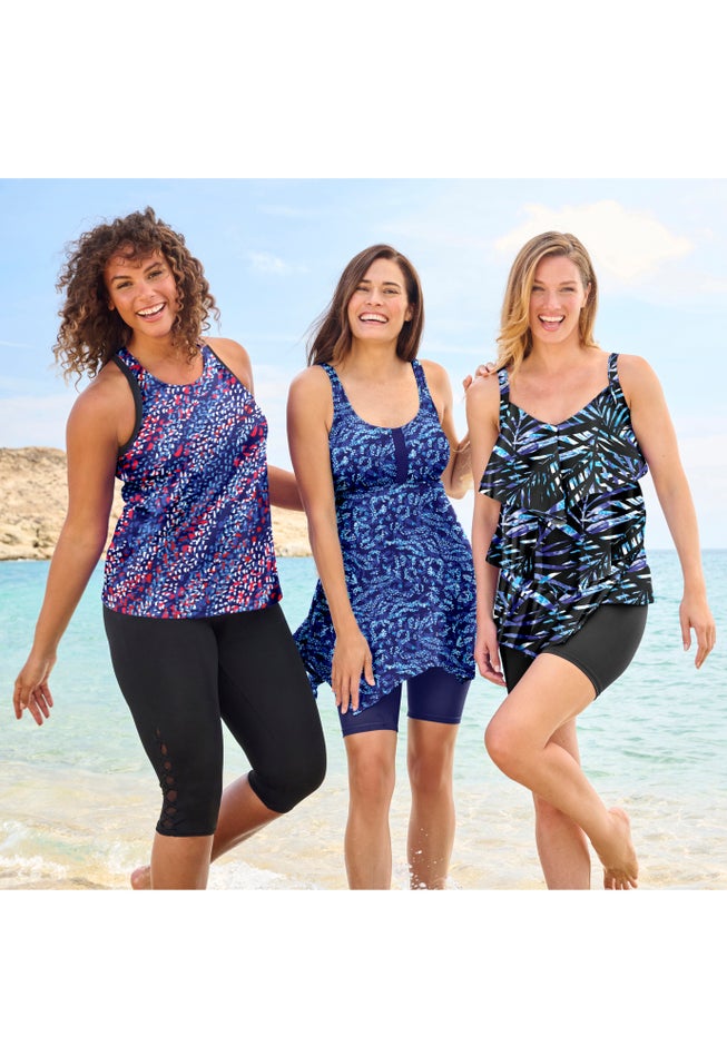 Longer-Length High-Neck Racerback Tankini Top image number 6