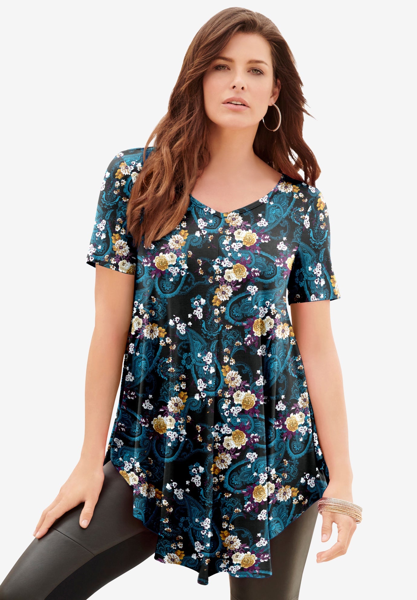 Plus Size Ultra Drape V-Neck Swing Tunic Top image number 1