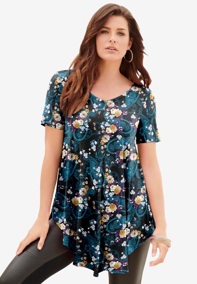 Plus Size Ultra Drape V-Neck Swing Tunic Top image number 1