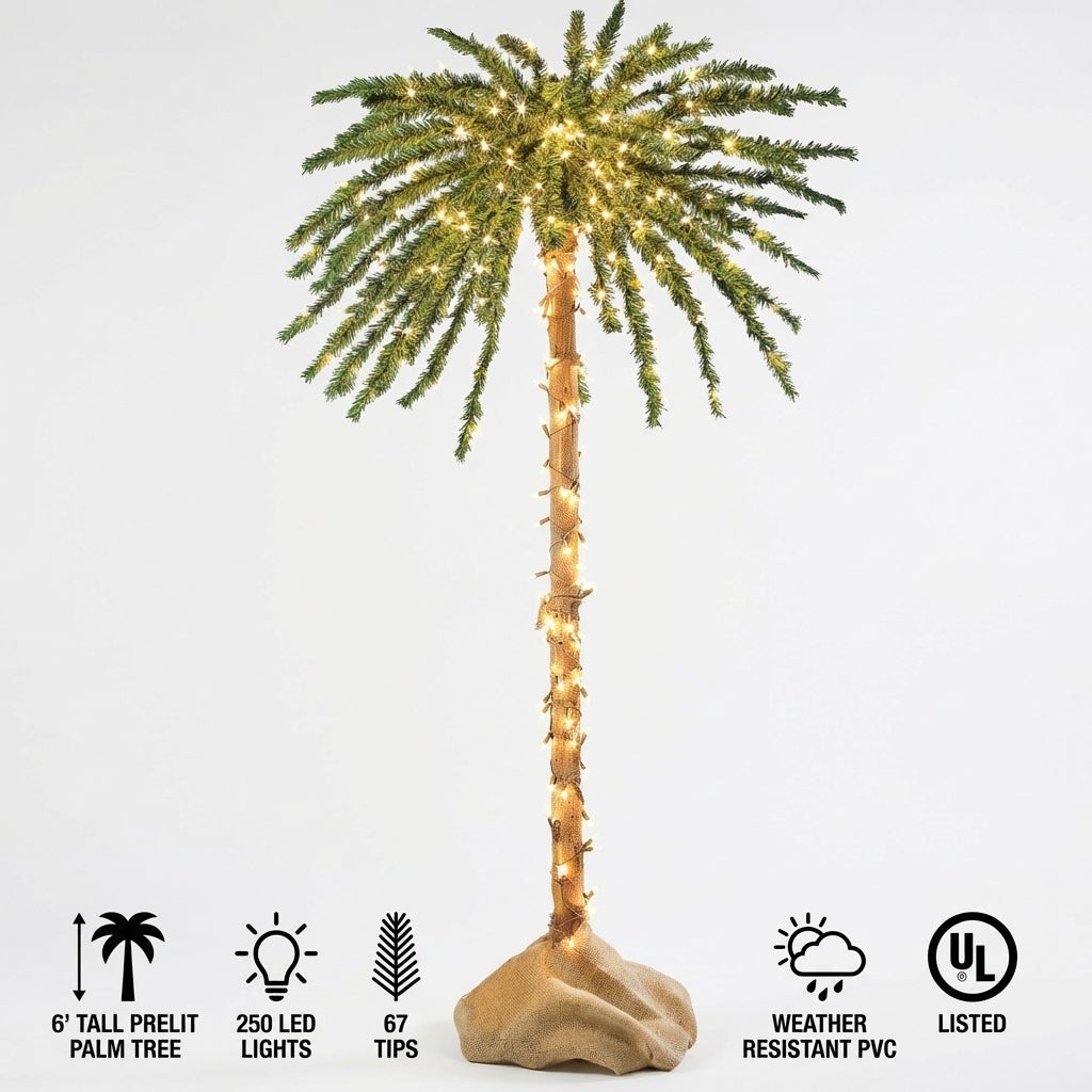 6' Pre-lit Single Palm Tree image number 5