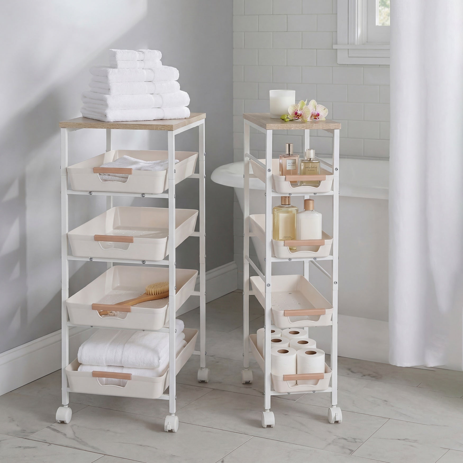 4-Tier Slim Kitchen Cart with Drawers image number 1