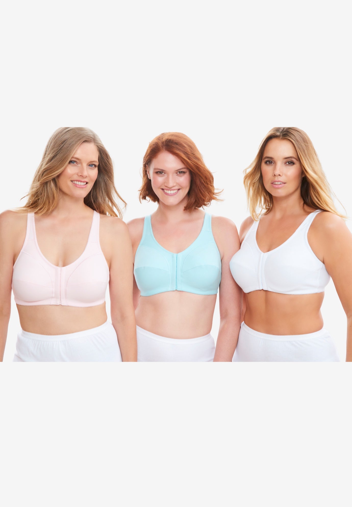 3-Pack Front-Close Cotton Wireless Bra image number 3