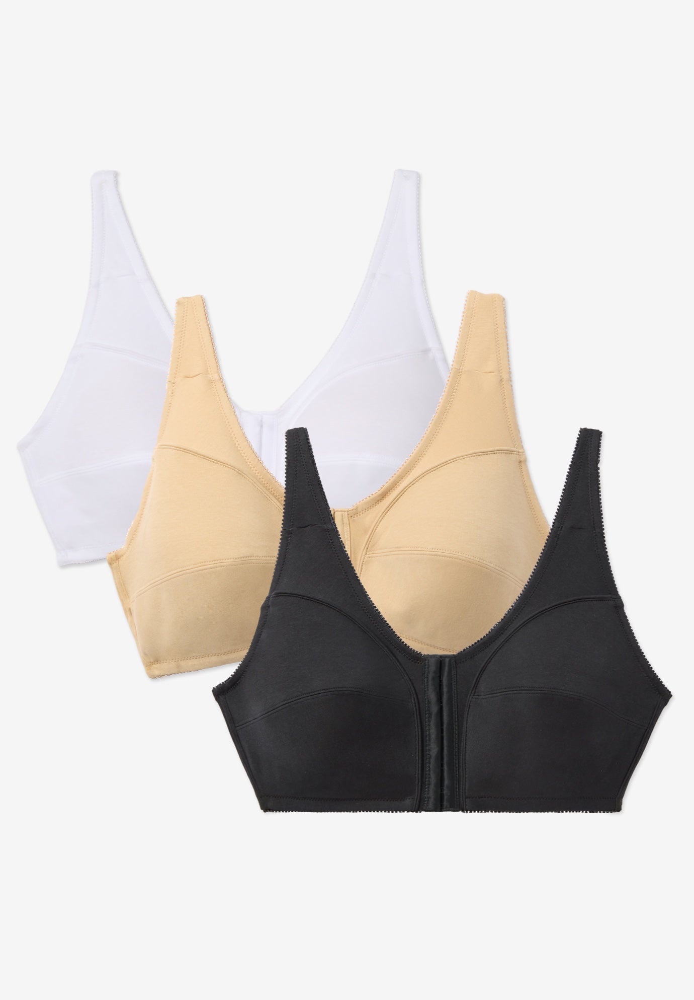 3-Pack Front-Close Cotton Wireless Bra image number 0