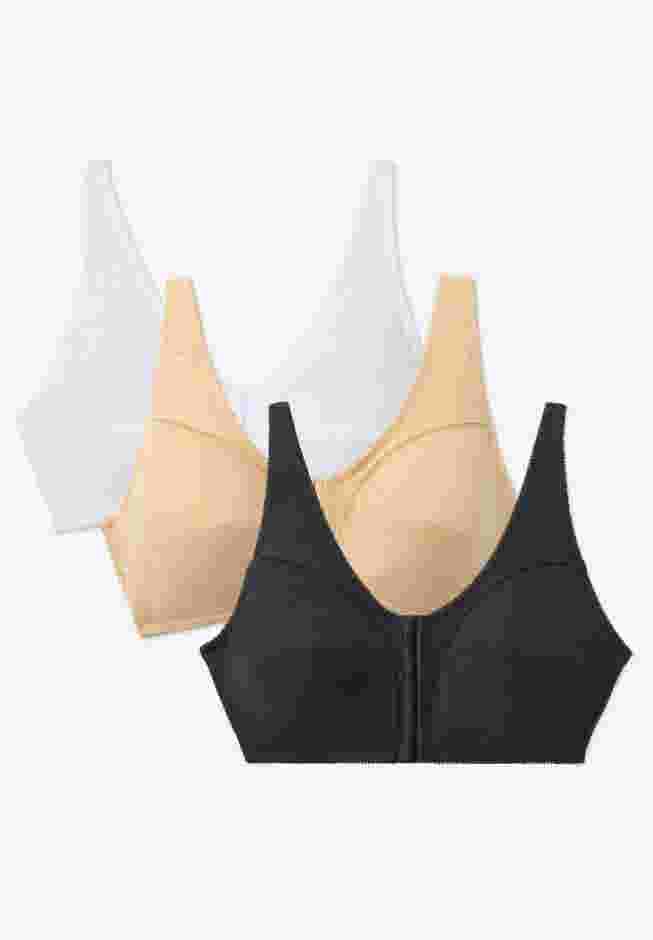 3-Pack Front-Close Cotton Wireless Bra image number 0