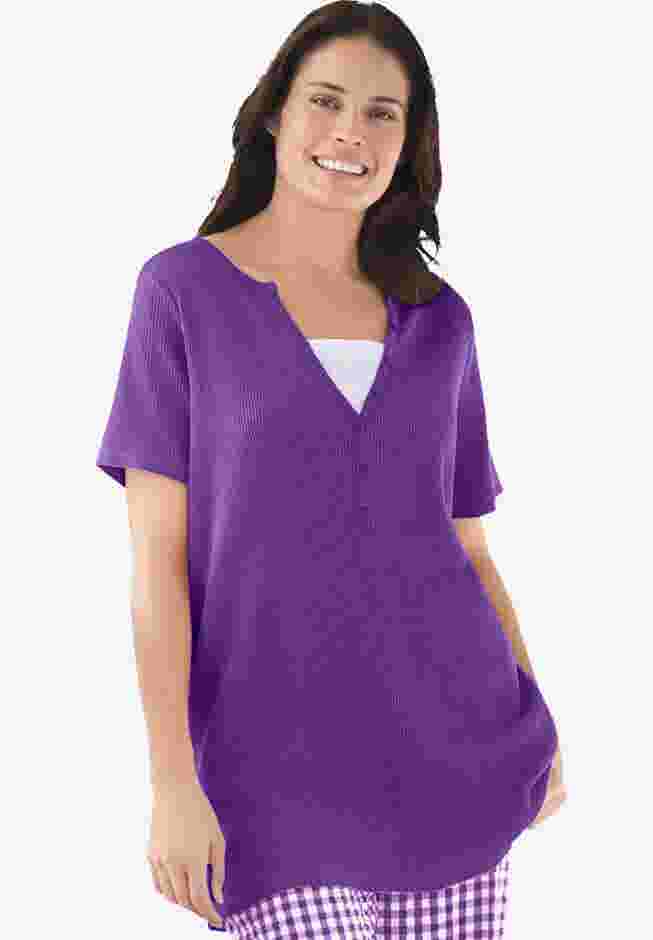 Split-Neck Henley Thermal Tee image number 0