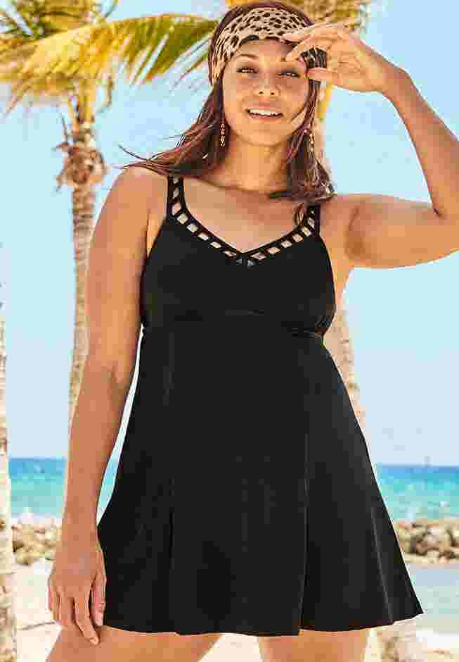 Lattice V-Neck Swimdress image number 0