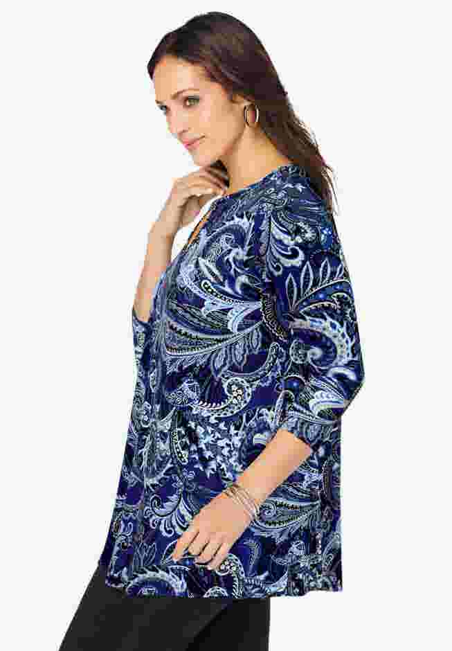Stretch Knit Keyhole Swing Tunic image number 2