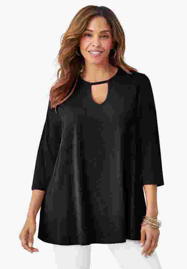 Stretch Knit Keyhole Swing Tunic image number 0