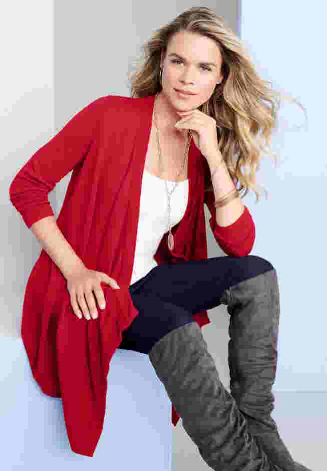 Fine Gauge Handkerchief Hem Cardigan Sweater image number 4