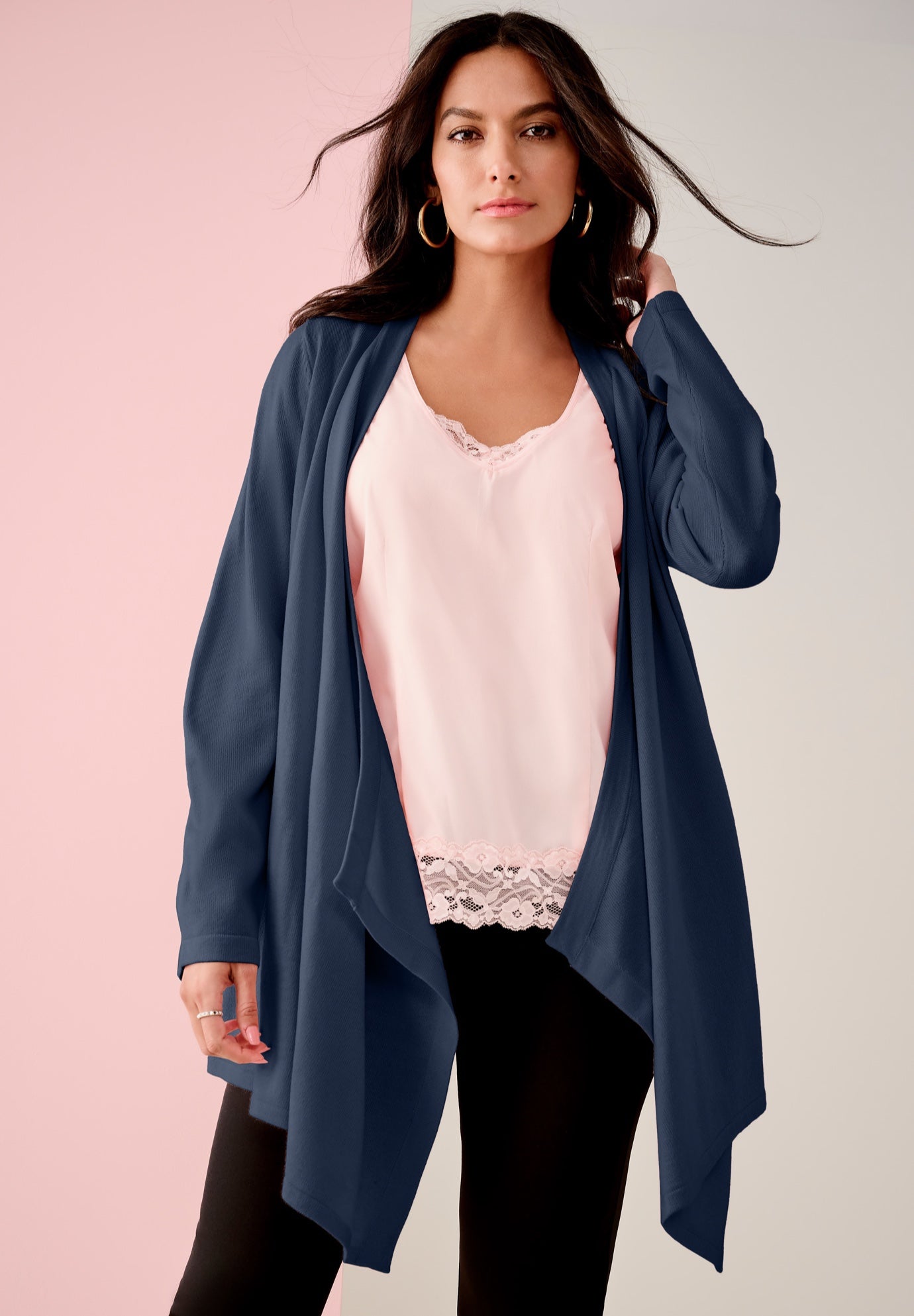 Plus Size Lightweight Handkerchief Hem Cardigan Sweater image number 0