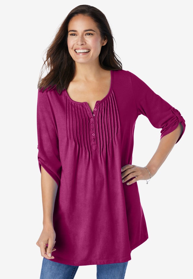 7-Day Three-Quarter Sleeve Pintucked Henley Tunic image number 7