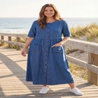 Short-Sleeve Denim Dress image number null