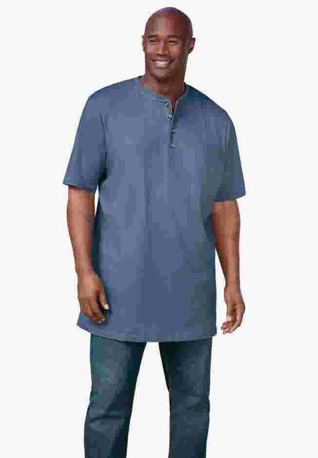 Heavyweight Longer-Length Short-Sleeve Henley Shirt image number 1