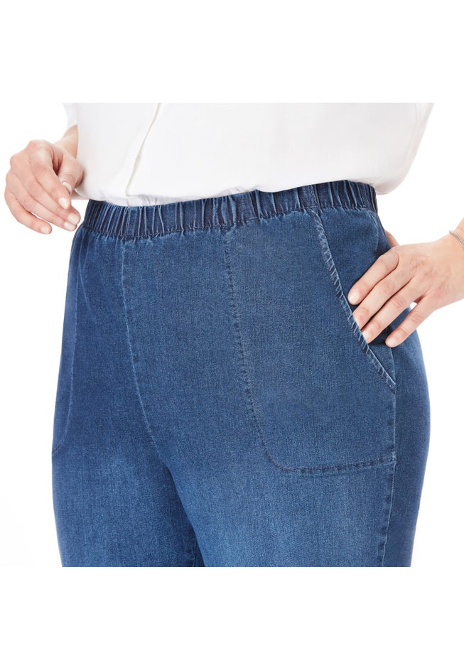 Straight Leg Fineline Pull-On Stretch Denim Jeans image number 5