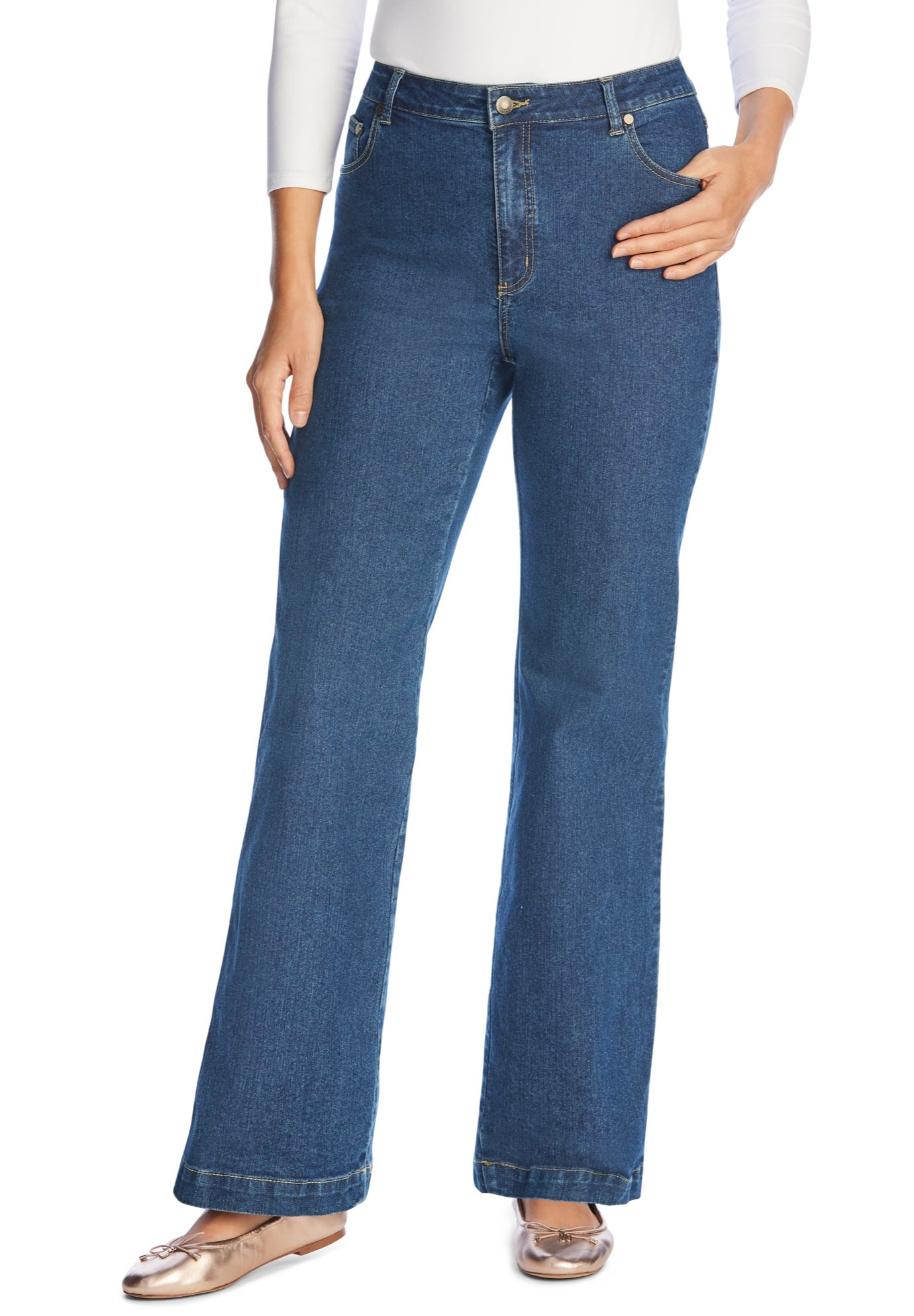 Stretch Denim Wide-Leg Five-Pocket Jeans image number 0