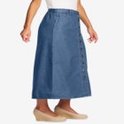 Perfect Side-Elastic All-Cotton Button Front Denim Jeans Skirt image number null