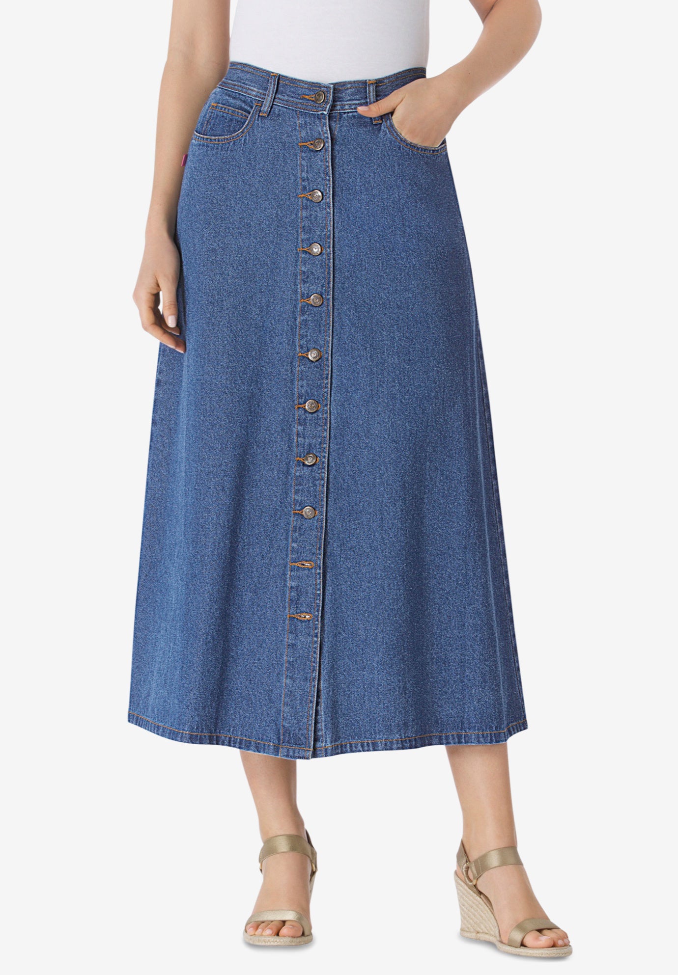 Perfect Side-Elastic All-Cotton Button Front Denim Jeans Skirt image number 0