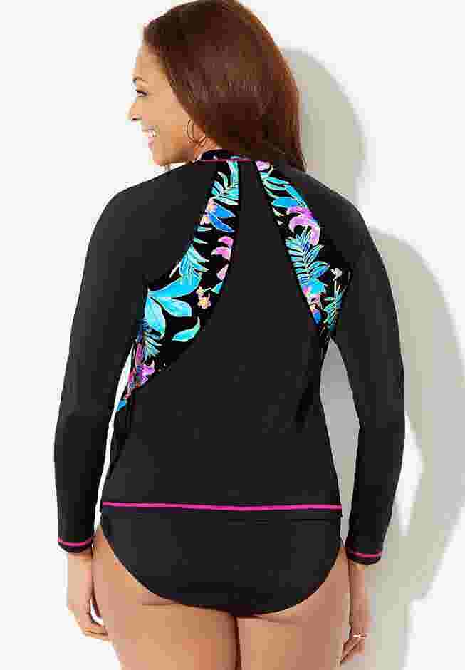 Chlorine Resistant Zip Front Long Sleeve Swim Shirt image number 1