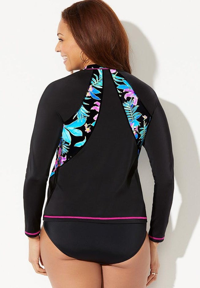 Chlorine Resistant Zip Front Long Sleeve Swim Shirt image number 1