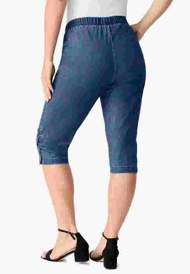 Comfort Stretch Button Detail Capri Jean image number 1