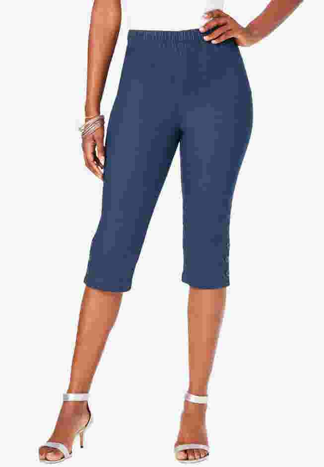 Comfort Stretch Button Detail Capri Jean image number 0