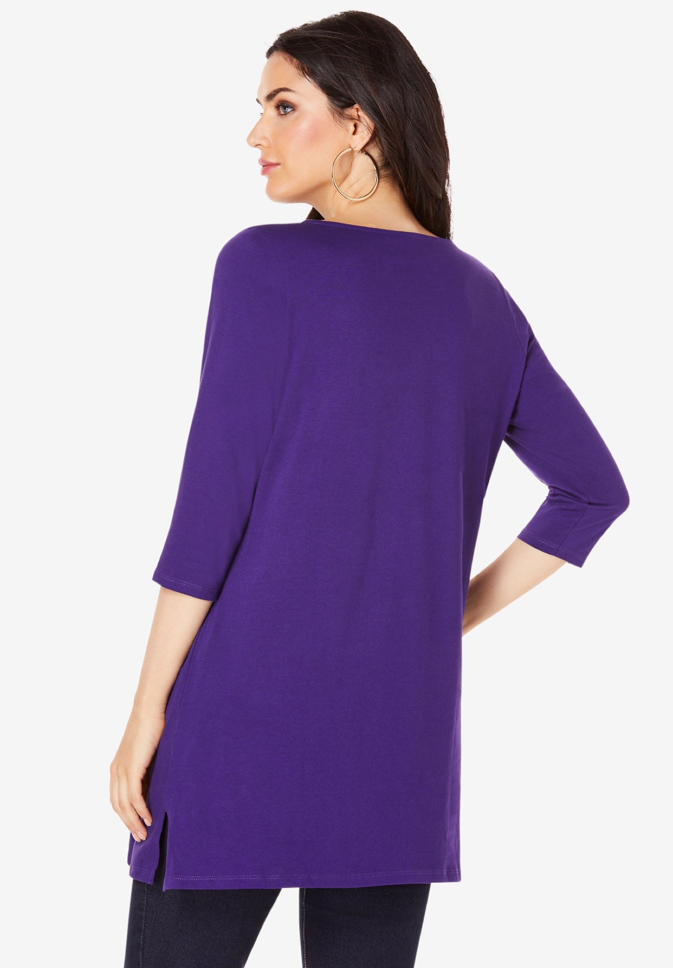 Plus Size Cotton Ultimate Boatneck Tunic with Side Slits image number 1