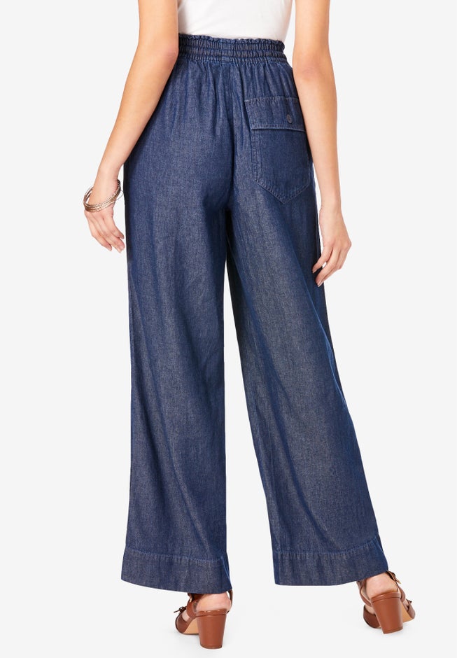 Plus Size Pull On Wide Leg Chambray Pant image number 1