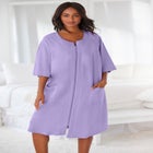 Short French Terry Zip-Front Robe image number null