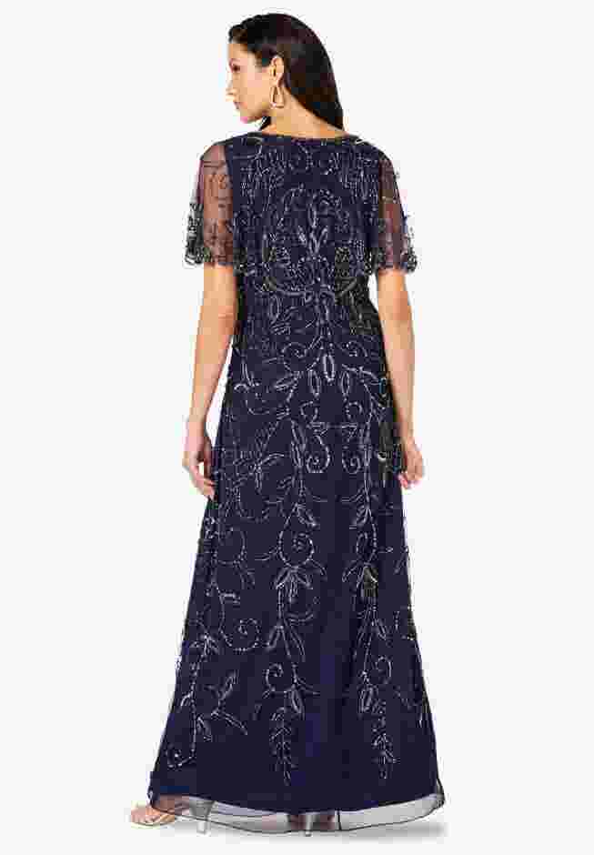 Plus Size Beaded Capelet Maxi Gown – Glam Evening Dress image number 1