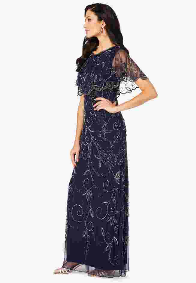 Plus Size Beaded Capelet Maxi Gown – Glam Evening Dress image number 2