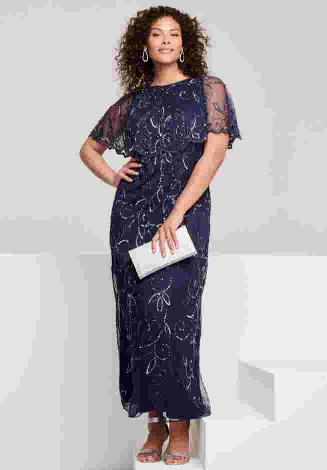 Plus Size Beaded Capelet Maxi Gown – Glam Evening Dress image number 4
