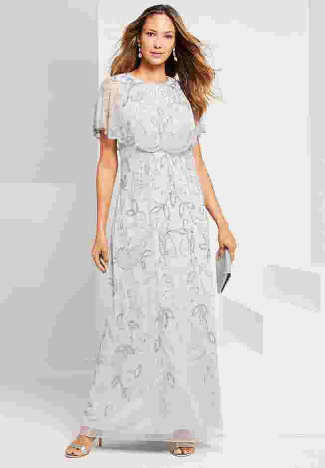 Plus Size Beaded Capelet Maxi Gown – Glam Evening Dress image number 0