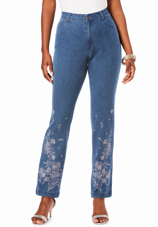 Plus Size Floral Embroidered Straight Leg Jean image number 0