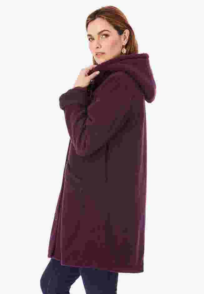 Hooded Button Front Plush Fleece Coat image number 2