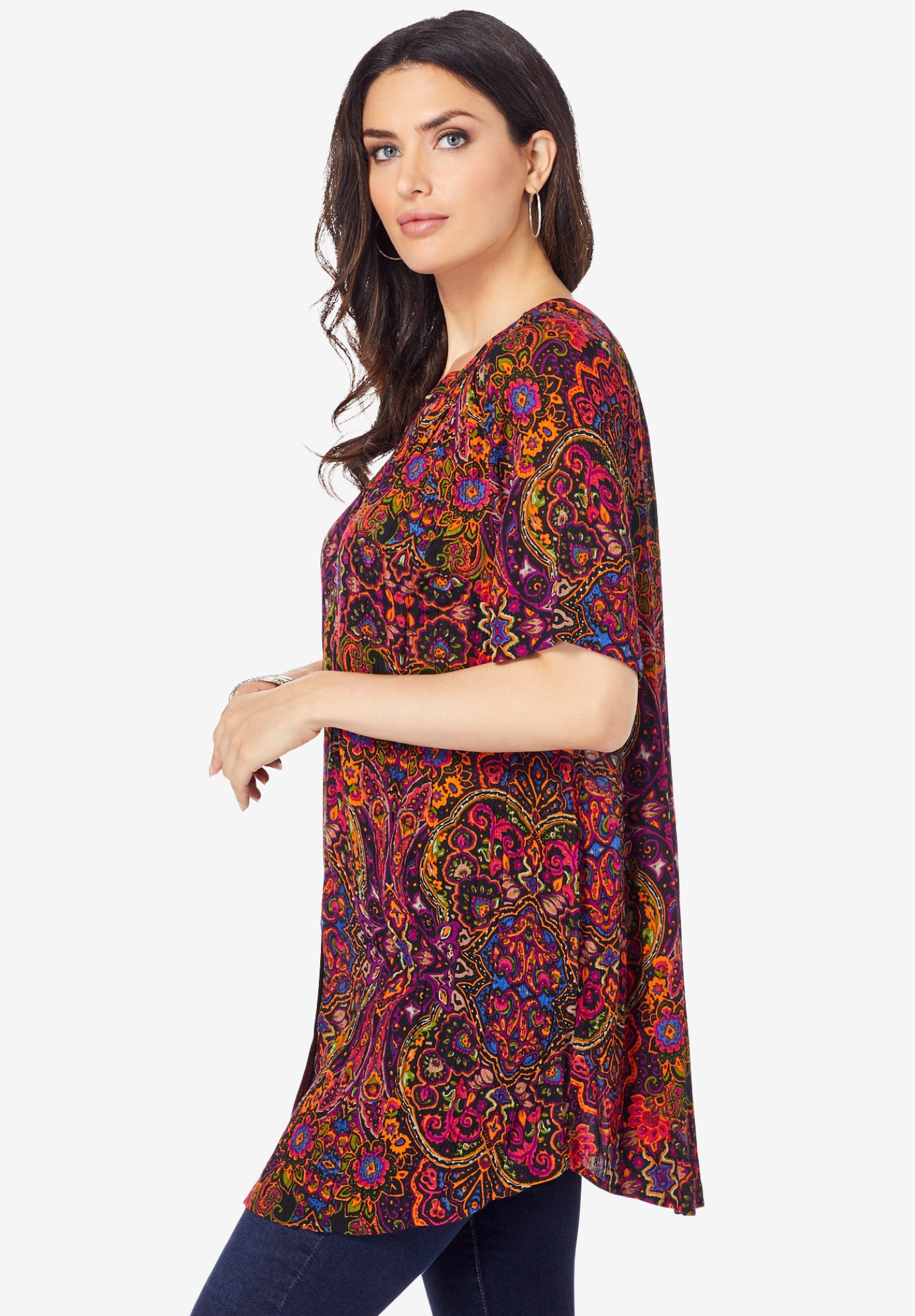 Plus Size Angelina Tunic Top &ndash; Short Sleeve, Flowy Fit, Everyday Comfort image number 2